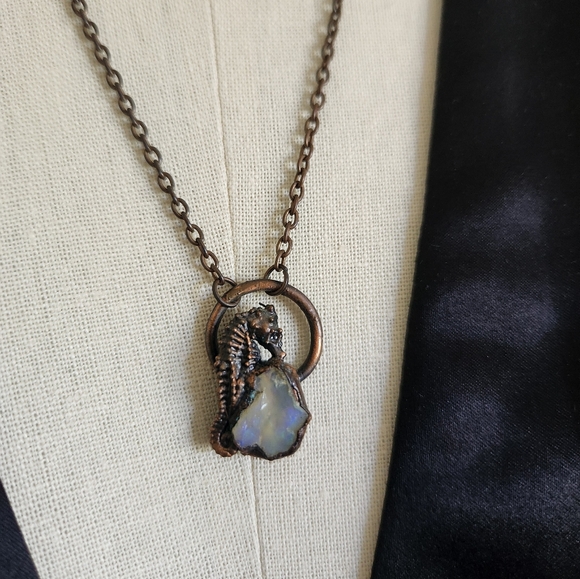 OOAK Copper and Opal Seahorse Necklace - Picture 3 of 9
